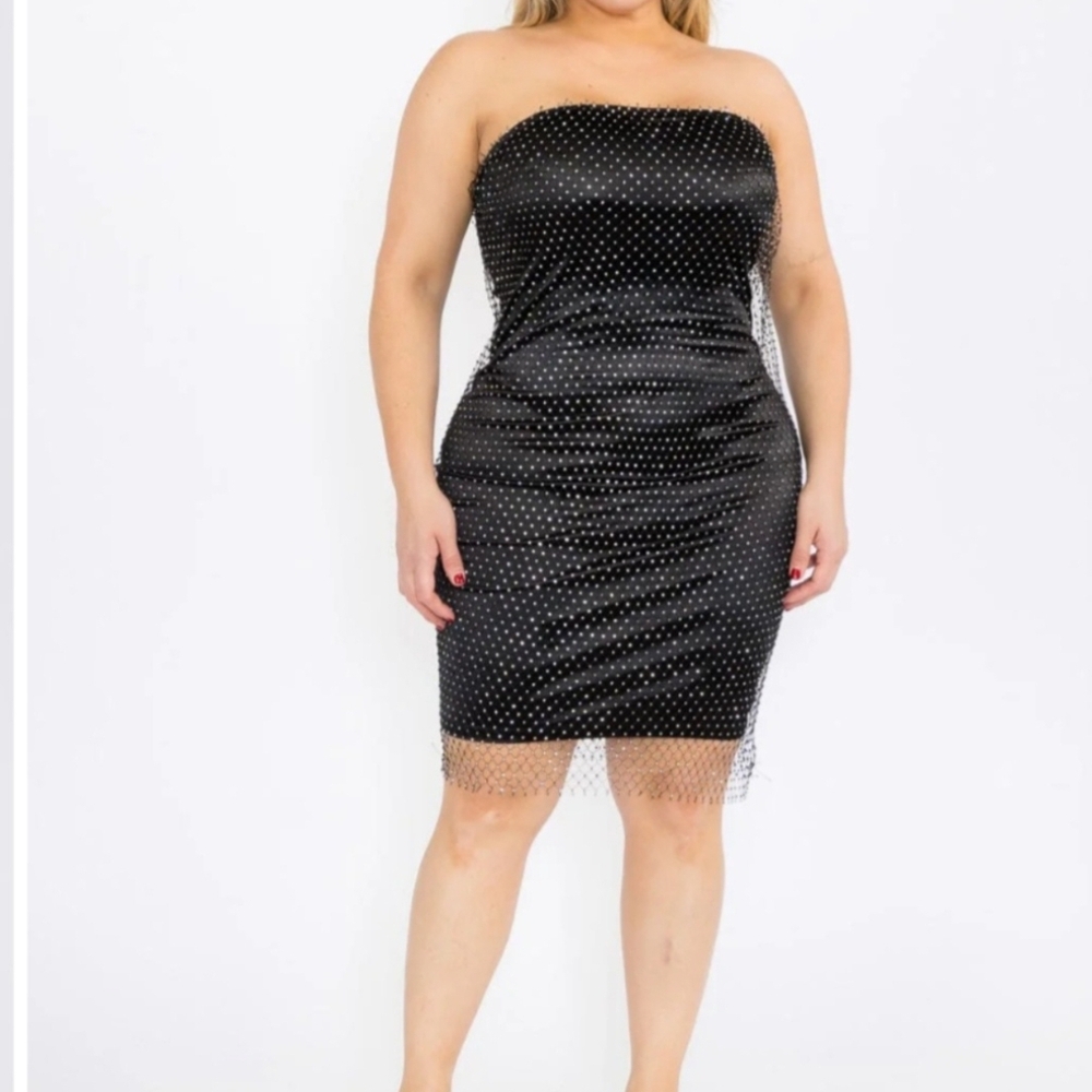 Black Bodycon Mini Dress XL Strapless Very Strechy